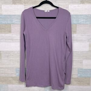 GAP Softspun Stretchy V Neck Top Purple Longline Casual Comfort Womens Small